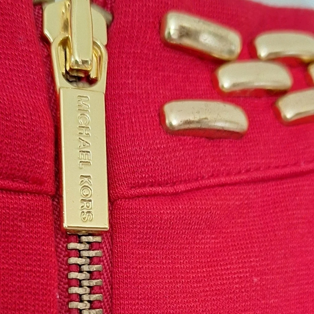 Michael Kors Retro Red Sheath Dress 60s Party Cocktail Gold Cosplay 8